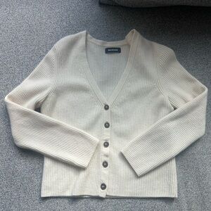 Naadam 100% Cashmere Ribbed Cardigan in Beige